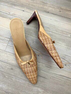 Cole Haan Tan Woven Pointed Toe Kitten Heels Size 7.5